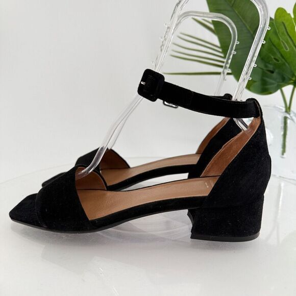 Aquatalia Women Hildy Sandal Size 11 Black Leather Suede Block Heel Slingback - Picture 6 of 16